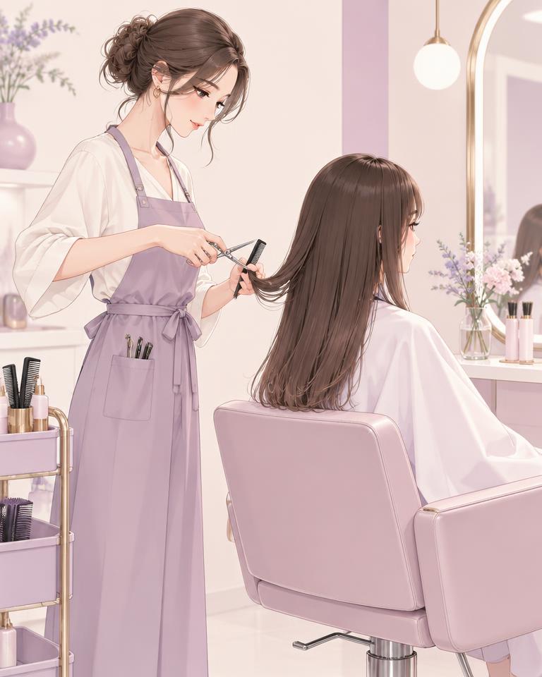 Parrucchiera che taglia i capelli di una cliente